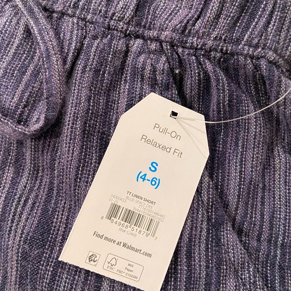 NWT Time & Tru Size S Blue Linen Blend Comfy Pull On Drawstring Shorts Pockets - Picture 15 of 16